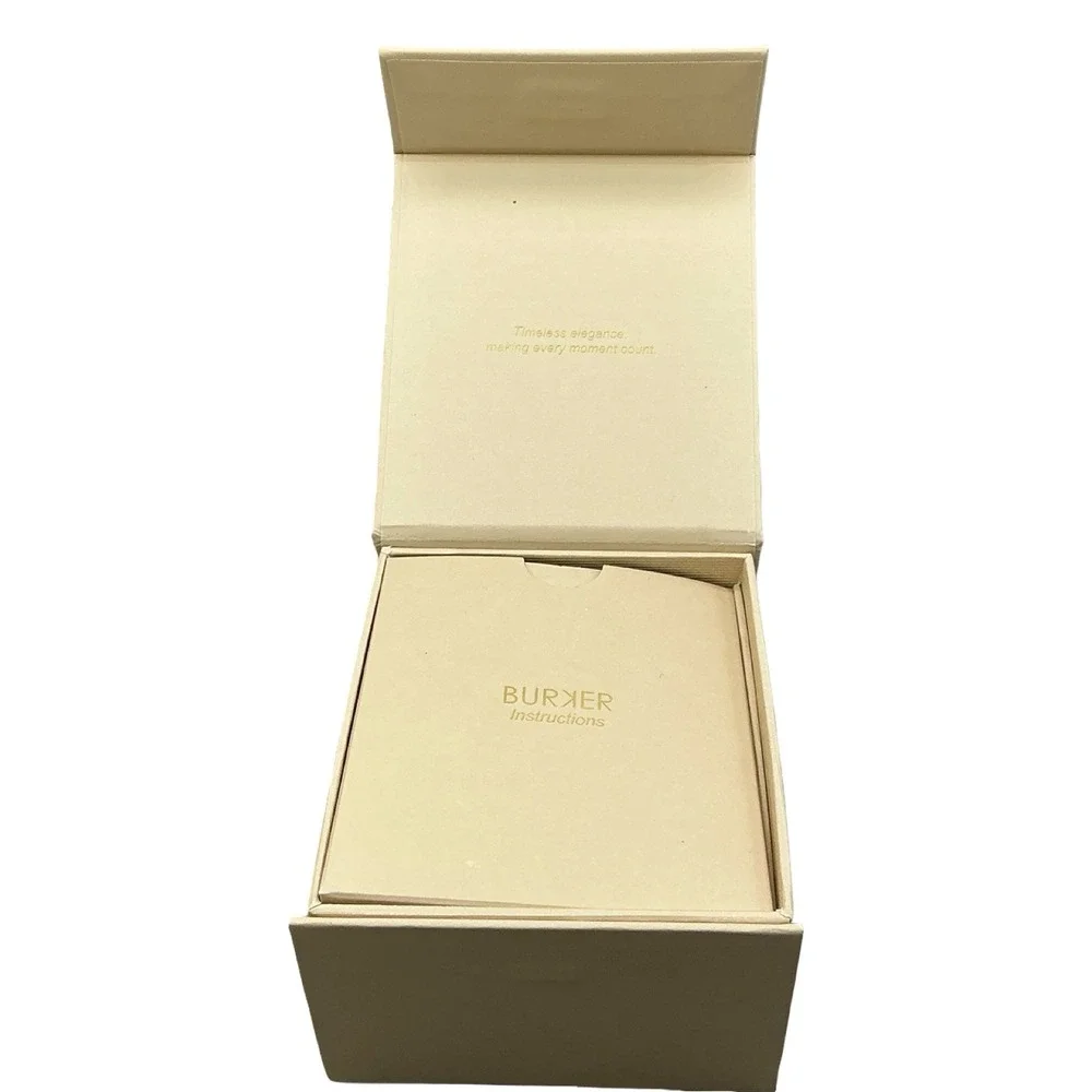 Burker Women Gold Tone Rectangular Mesh Band Watch White Dial Textured Analog